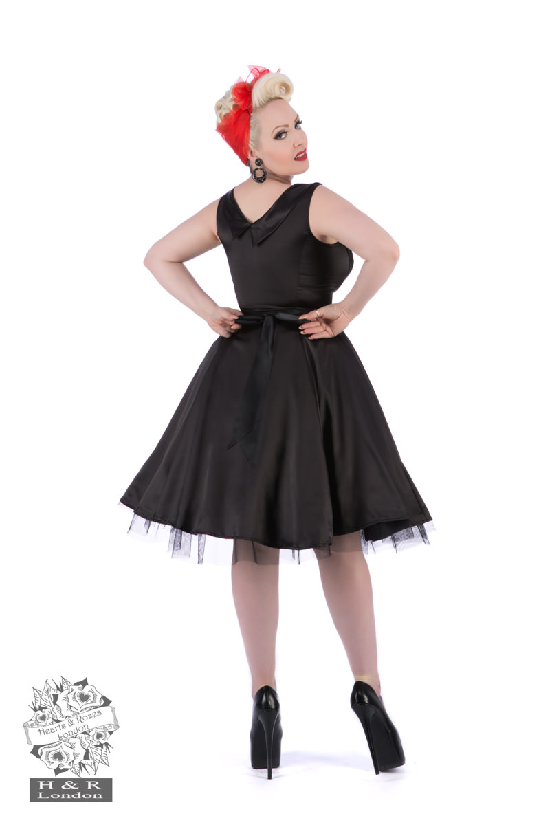 Black Satin 50s Prom Swing Dress